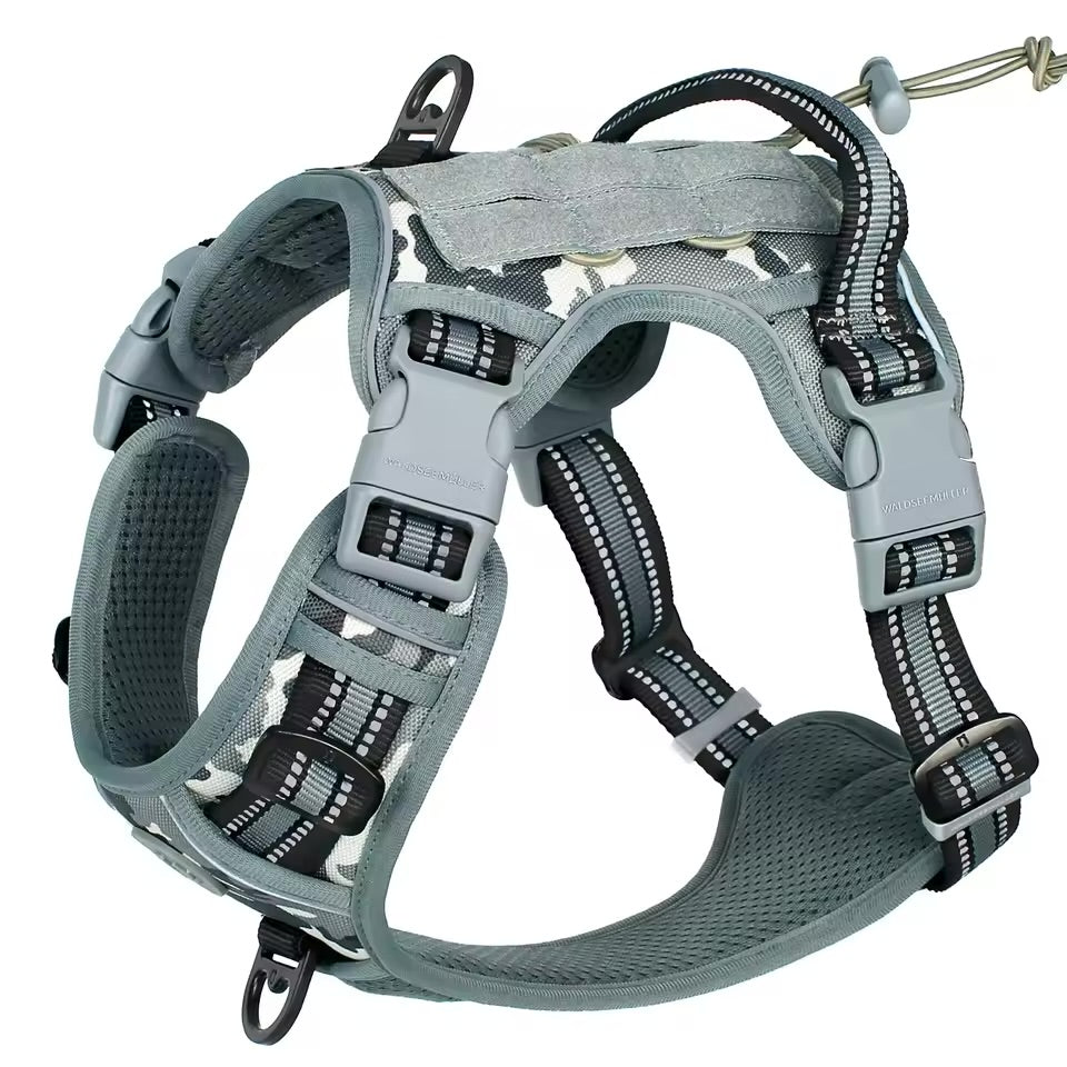 Harnais Tactique Anti-Traction pour Grand Chien — Réglable & Respirant